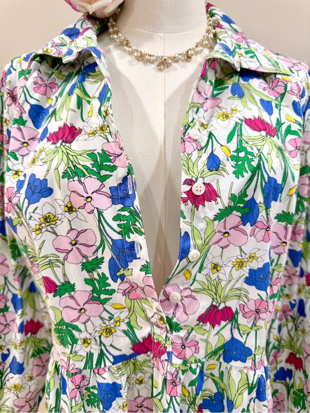 Charter Club Garden Floral Dress Long Sleeve Size PL Cottagecore - Picture 5 of 9